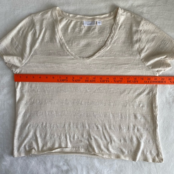 Pure J Jill V Neck Shirt Large Cream Gray Stripes Basic Minimalist Short Sleeves - Picture 7 of 9